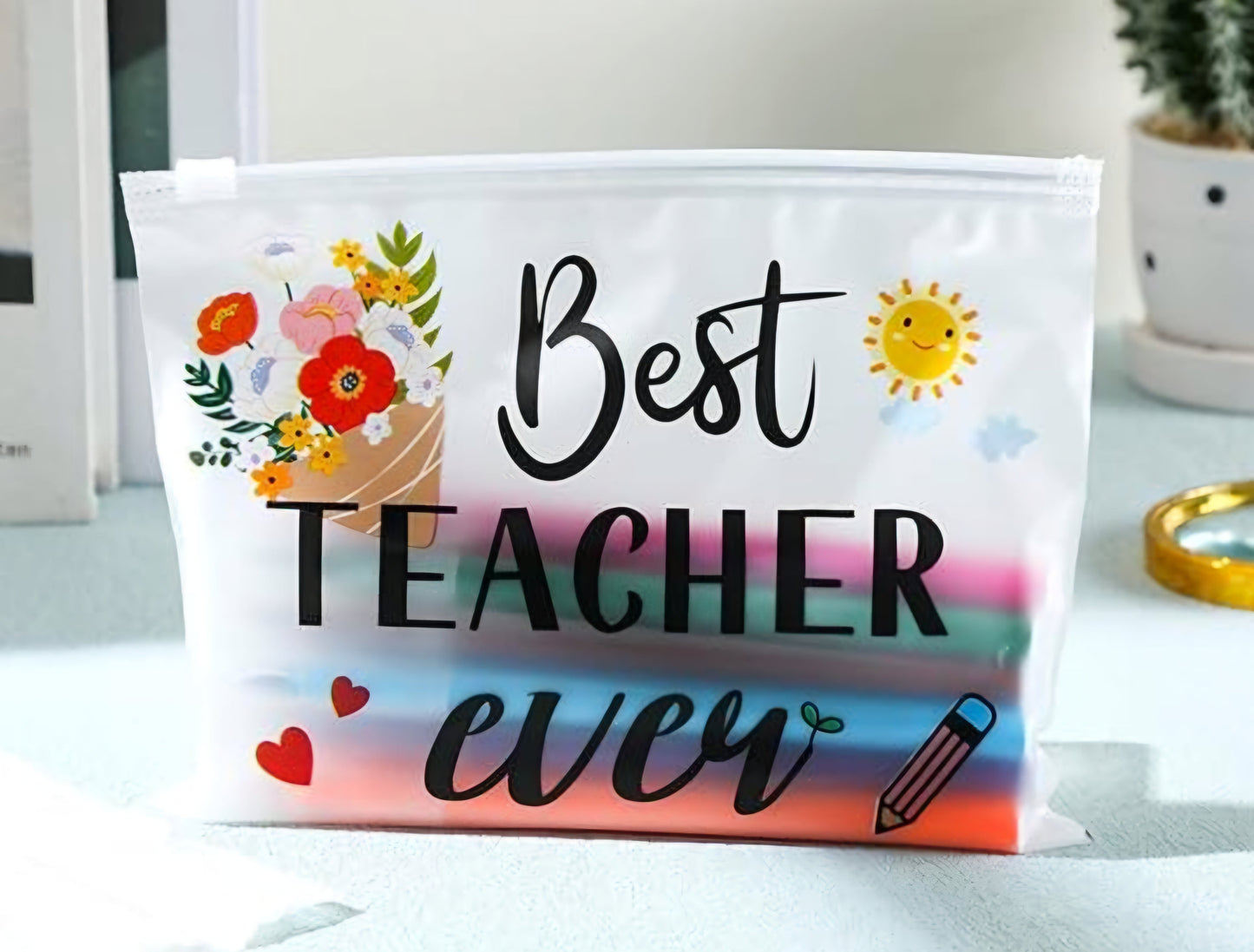 Best Teacher Ever Sun Reusable Cosmetic Bag
