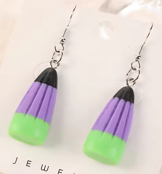 PREORDER Halloween Purple Witch Candy Corn Acrylic Dangle Earrings