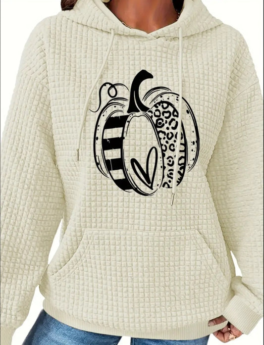PREORDER Halloween Pumpkin Love Knit Waffle Pullover Hooded Sweater