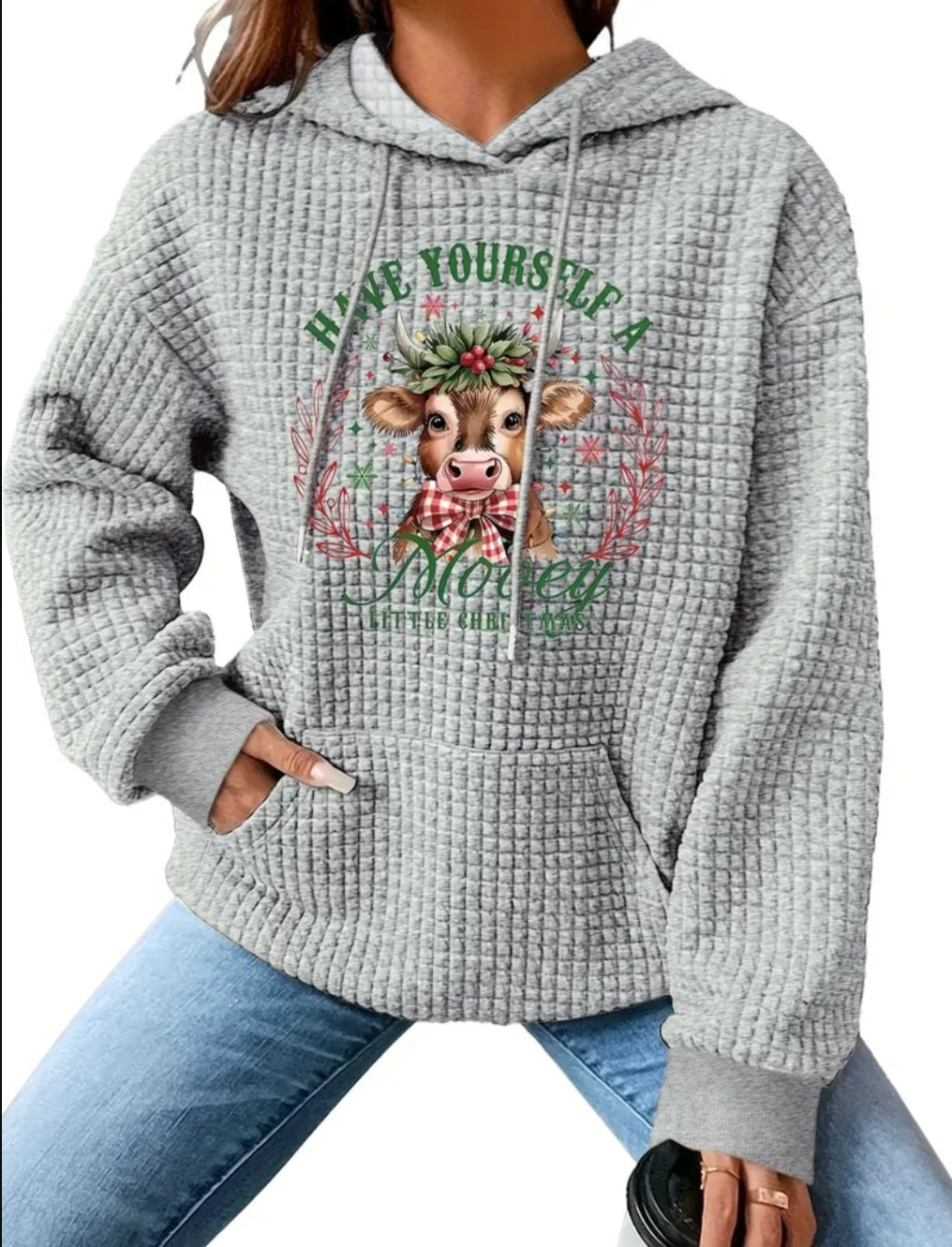 PREORDER Mooey Little Christmas Knit Waffle Pullover Hooded Sweater