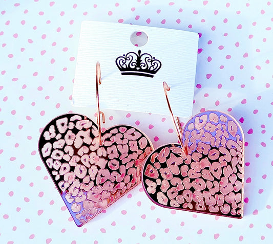 BEST SELLER!!! Valentine Rose Gold Leopard Heart Acrylic Earrings